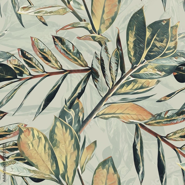 Obraz Leaves seamless pattern. Watercolor illustration.