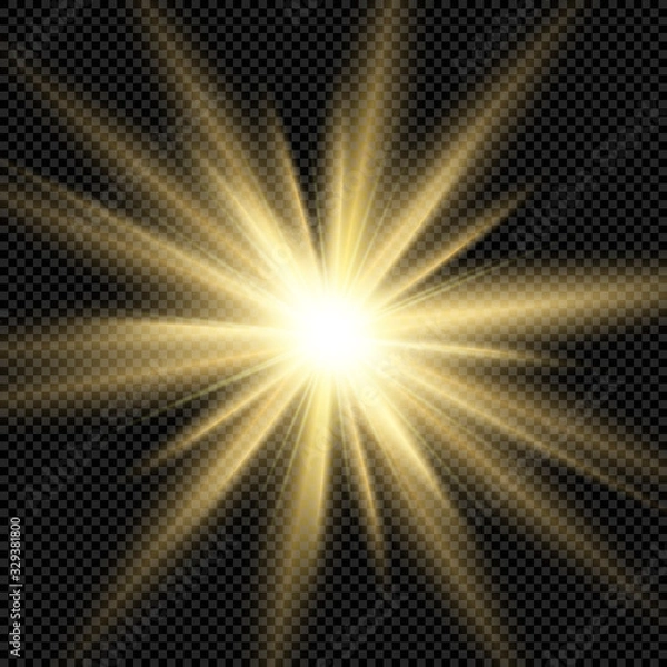 Obraz Realistic gold sun rays. Shine light effect