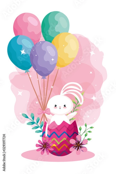 Fototapeta rabbit in egg easter with balloons helium vector illustration design