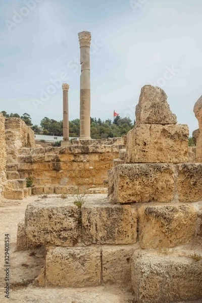 Obraz Columns on the ruins of Antonine Baths at the archaeological site in Carthage, Tunisia