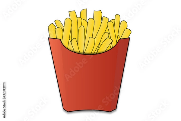 Fototapeta french fries potatoes in red paper box. illustration cartoon isolated on white background.
