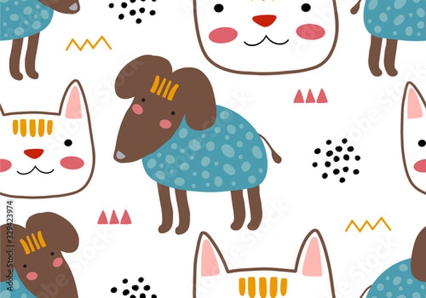 Fototapeta Abstract baby pattern with dog. Animal seamless cartoon illustration.