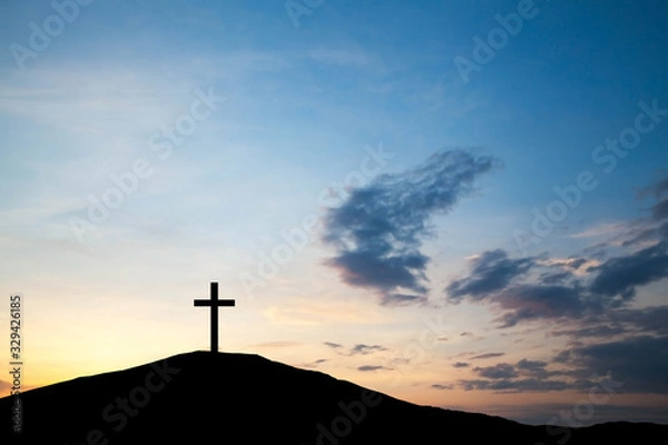 Fototapeta The cross on the hill, Jesus Christ from the Bible. Easter, Religion. Salvation of sins, sacrifice.