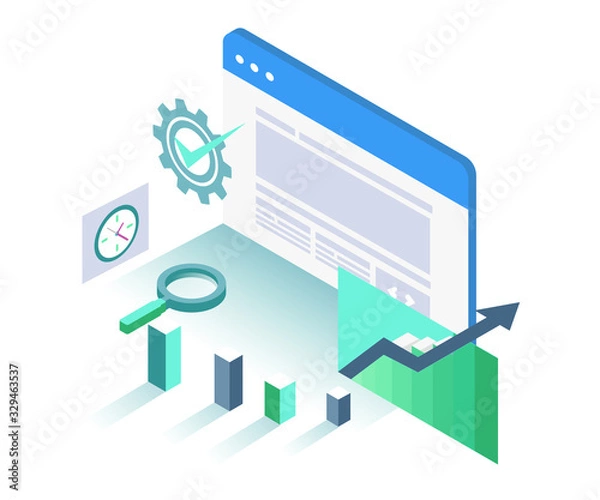 Obraz Isometric interface search engine optimization graph object illustration