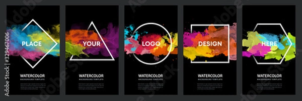 Obraz Akwarela czarne tło nad geometrycznej ramie wektor nagłówek, logo i sprzedaż szablon transparent zestaw
