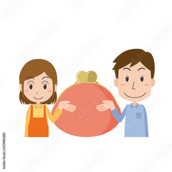 Fototapeta がま口財布　夫婦　笑顔　貯める　家計　生活