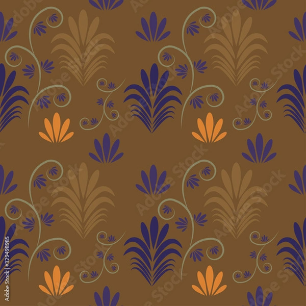 Fototapeta seamless pattern with flowers and leaves hohloma style