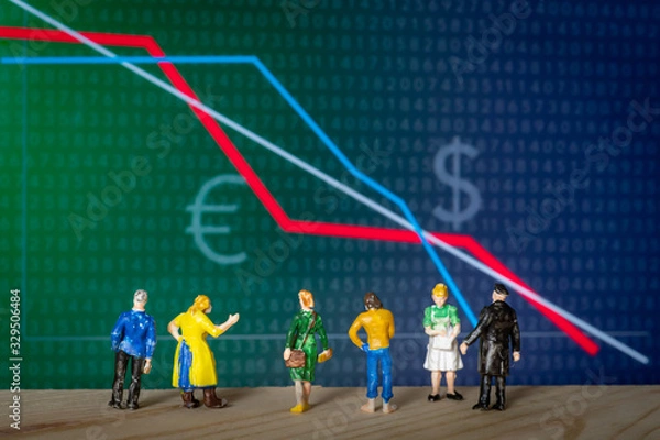 Obraz Figurines right before a negative stock exchange chart 