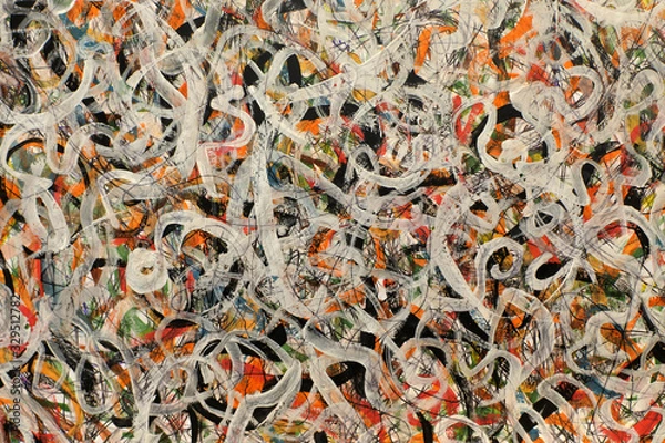 Fototapeta Sketch with white and orange curls.  Chaotic set of lines.