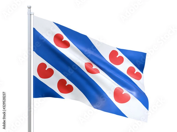 Fototapeta Frisian (province of the Netherlands) flag waving on white background, close up, isolated. 3D render