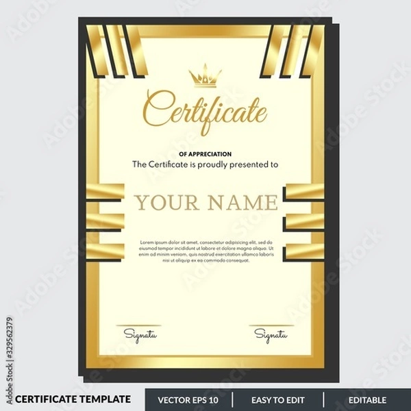 Fototapeta Modern certificate template of appreciation award. Creative certificate design in professional style. Diploma design graduation, award, success. Editable text in vector illustration.