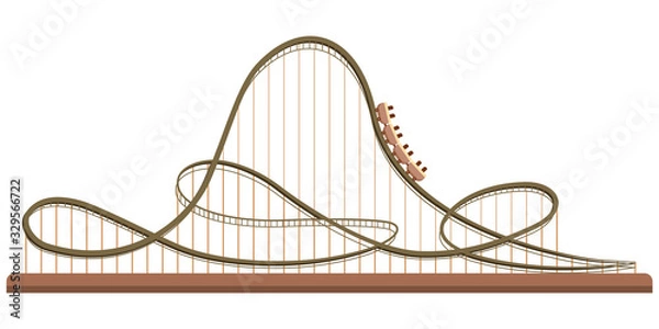 Fototapeta Roller coaster in amusement park. Illustration in flat style isolated on white background.
