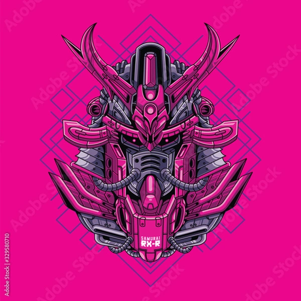 Fototapeta Mecha head samurai with sacred geometry pattern