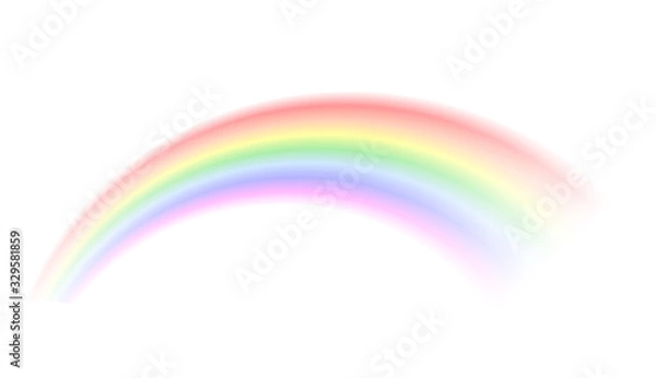 Fototapeta Tęcza na białym tle. Streszczenie grafika wektorowa. Symbol szczęścia i właściwej ścieżki. Kolorowy element pogody. Gradient widmowy na łuku. Tęcza wektorowa do nakładania na piękne krajobrazy.