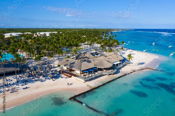 Obraz Aerial view of beautiful white sandy beach in Punta Cana, Dominican Republic