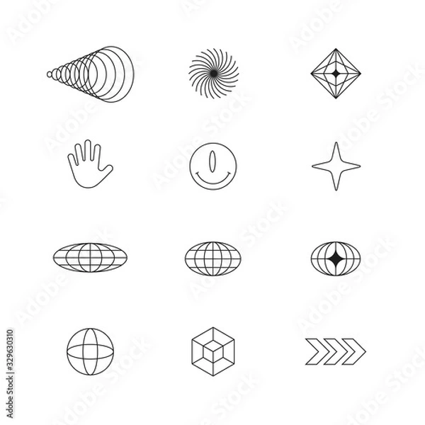Fototapeta Abstract Geometric shapes, elements. Brutalism, Techno style for your Design. Vector abstract symbols
