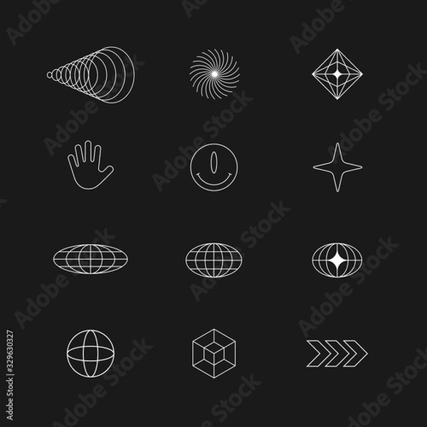 Fototapeta Abstract Geometric shapes, elements. Brutalism, Techno style for your Design. Vector abstract symbols