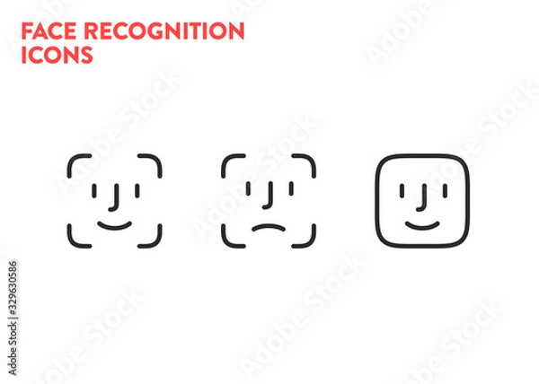 Fototapeta Face id icons. Face scanning process icons. Facial recognition system signs. Facial detection symbols. Vector illustration on white background