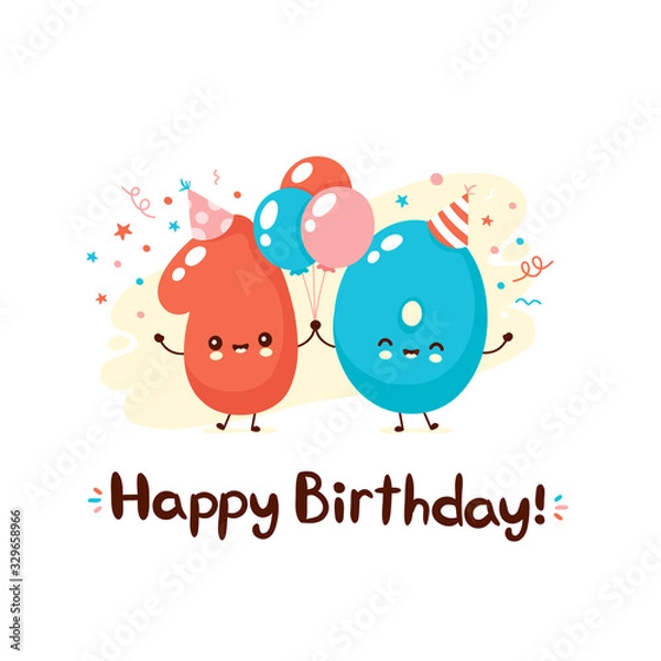 Fototapeta Cute smiling numbers ten with balloons