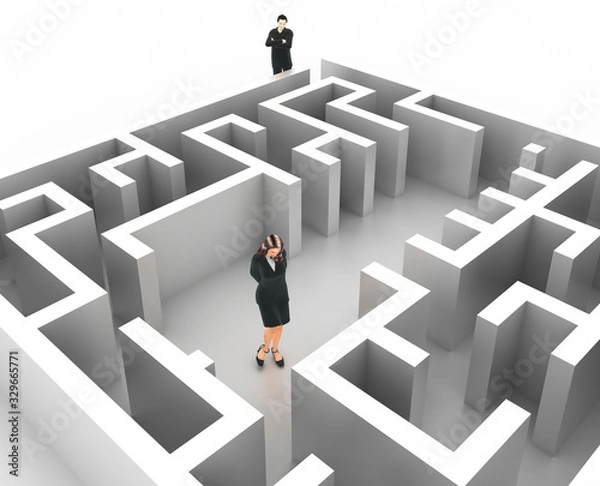 Fototapeta Maze concept, challenge and human choices theme. Original 3d rendering