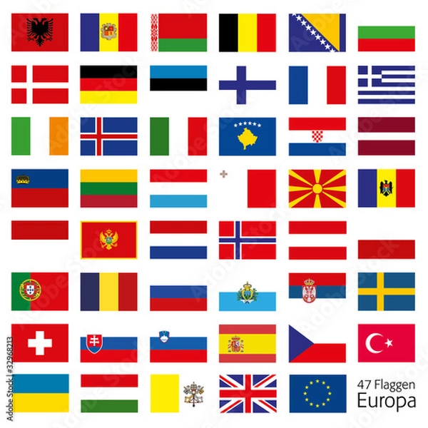 Obraz Flagi Europy flagi ustawić przyciski ikony języki 8