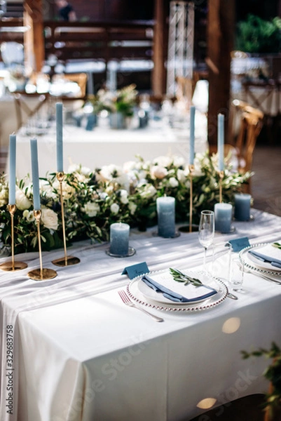 Obraz Beeautiful wedding table decoration and decor in blue style