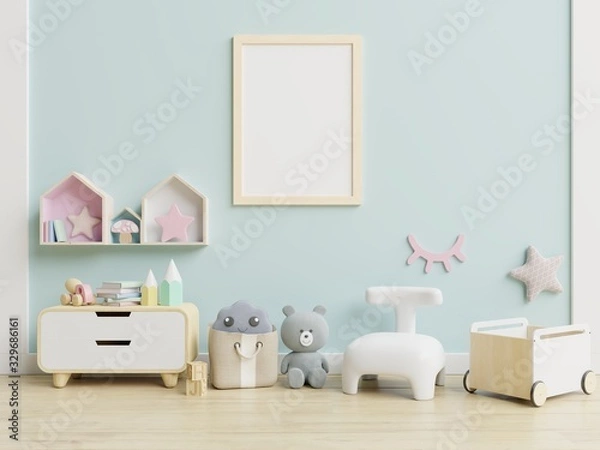 Fototapeta Mock up poster frame in children room,kids room,nursery mockup.