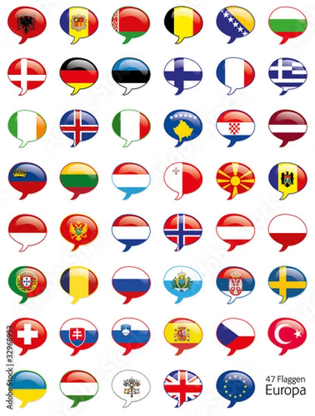 Obraz Europa Flaggen Fahnen Set Buttons Icons Sprechblase 1