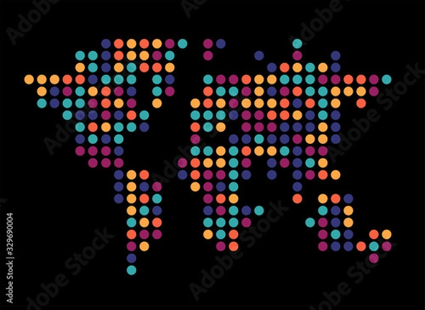 Fototapeta Abstract computer graphic World map of round dots