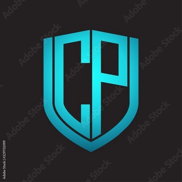 Fototapeta CP Logo monogram with emblem shield design isolated with blue colors on black background