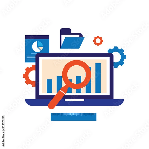 Fototapeta SEO optimization, programming process and web analytics elements