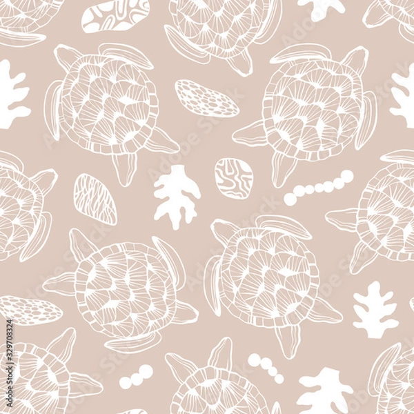 Fototapeta Seamless pattern with sea turtles.