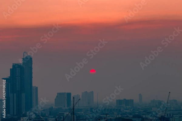 Fototapeta Blurred abstract background of condo terraces,with panoramic views of the city, the distribution of residences in the capital