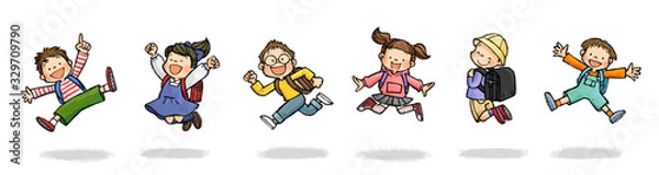 Obraz ジャンプする子供たちCセット（小学生、ランドセル）