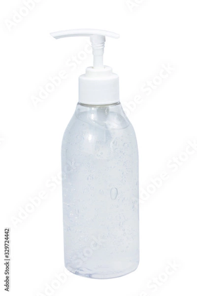 Fototapeta Hand wash gel. Sanitizing hands to protect from getting flu. Antibacterial antiseptic on white background.