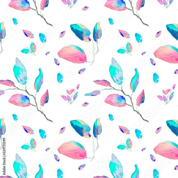 Fototapeta  Colorful wallpaper, seamless patterns with colorful leaves painted by paints