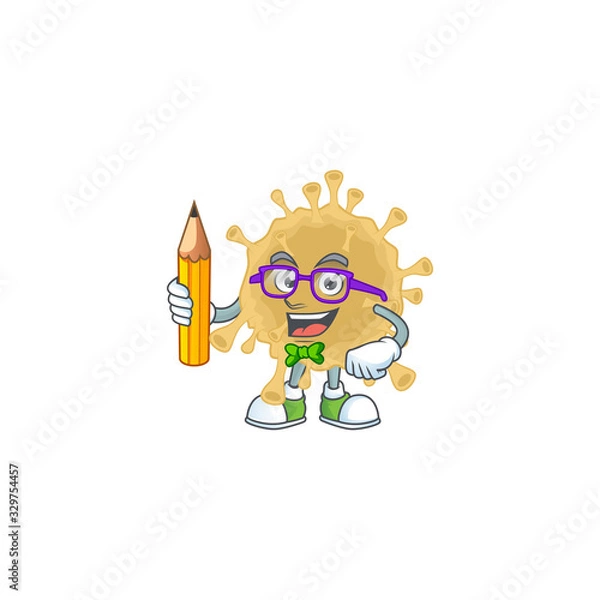 Fototapeta Coronavirus particle clever student character using a pencil