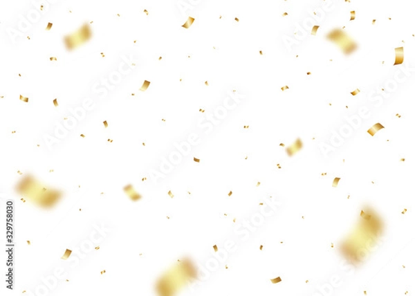 Obraz Gold Confetti Party Celebration Background With Ribbons And Particles.