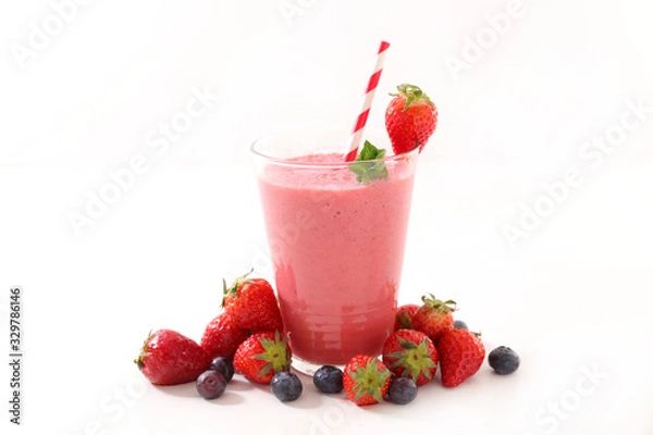 Fototapeta smoothie, berry fruit juice isolated on white background
