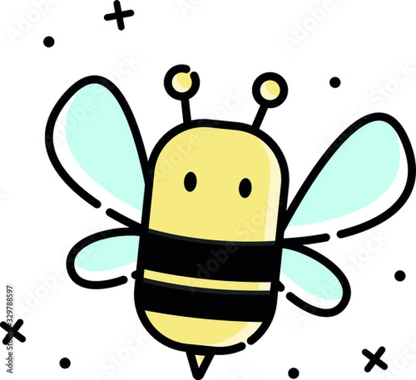 Obraz Vector icon of a cute bee. Yellow cartoon bee isolated on a white background. Spring icon