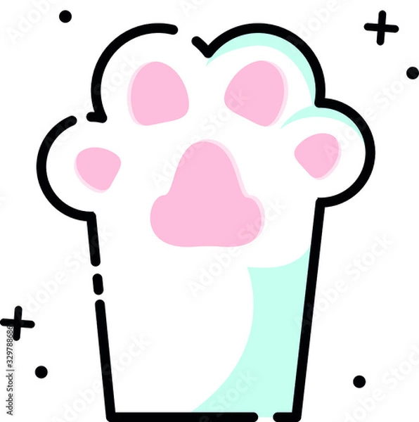 Obraz Vector icon of a cute white paw of a cat. White cartoon cat foot isolated on a white background. Spring icon