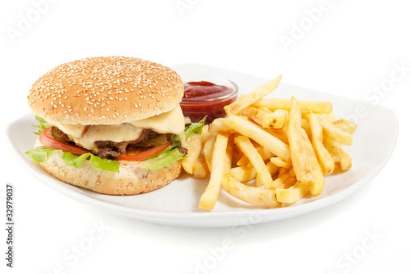 Obraz Hamburger with fries