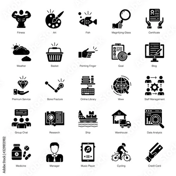 Obraz  Business Services Solid Outline Icons Set 