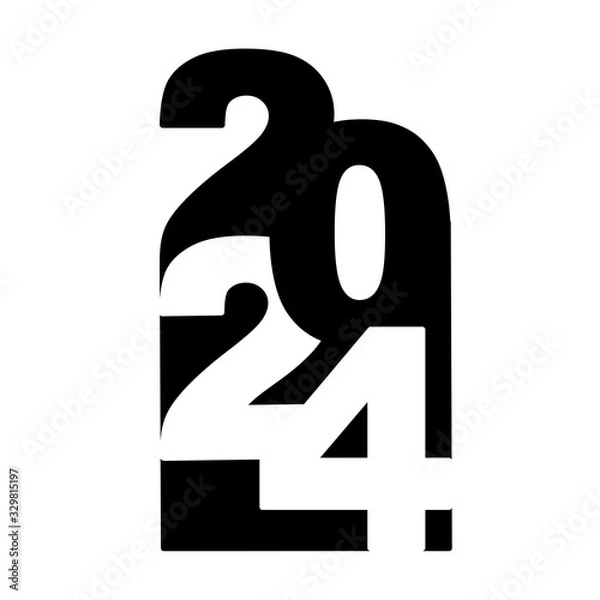 Fototapeta 2024 icon, sign. Merry Christmas and Happy New Year, card. Vector illustration black and white..