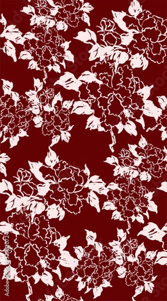 Fototapeta ink flower vector sketch illustration japanese chinese oriental line art seamless pattern