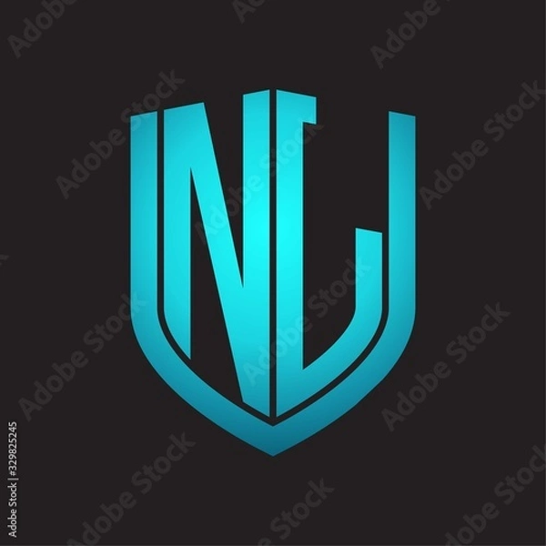 Fototapeta NL Logo monogram with emblem shield design isolated with blue colors on black background