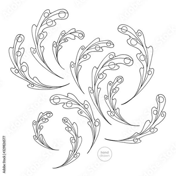 Obraz Oak leaves coloring page. Hand drawn leaf vector illustration.