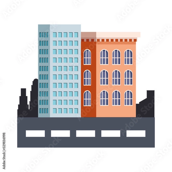 Fototapeta buildings with windows in the road