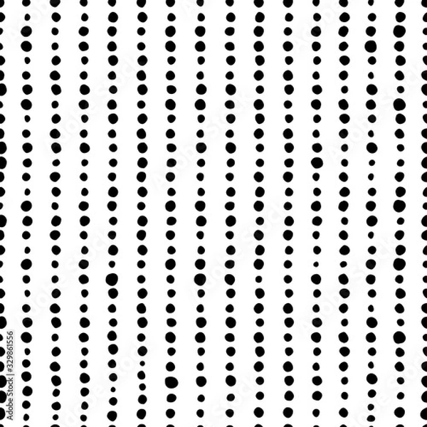 Fototapeta Seamless pattern. Vertical lines of black circles of different sizes and shapes isolated on white background. Art Texture for print, wallpaper, home decor, textile, package design