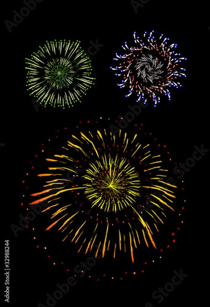 Fototapeta Brightly Colorful Vector Fireworks and Salute